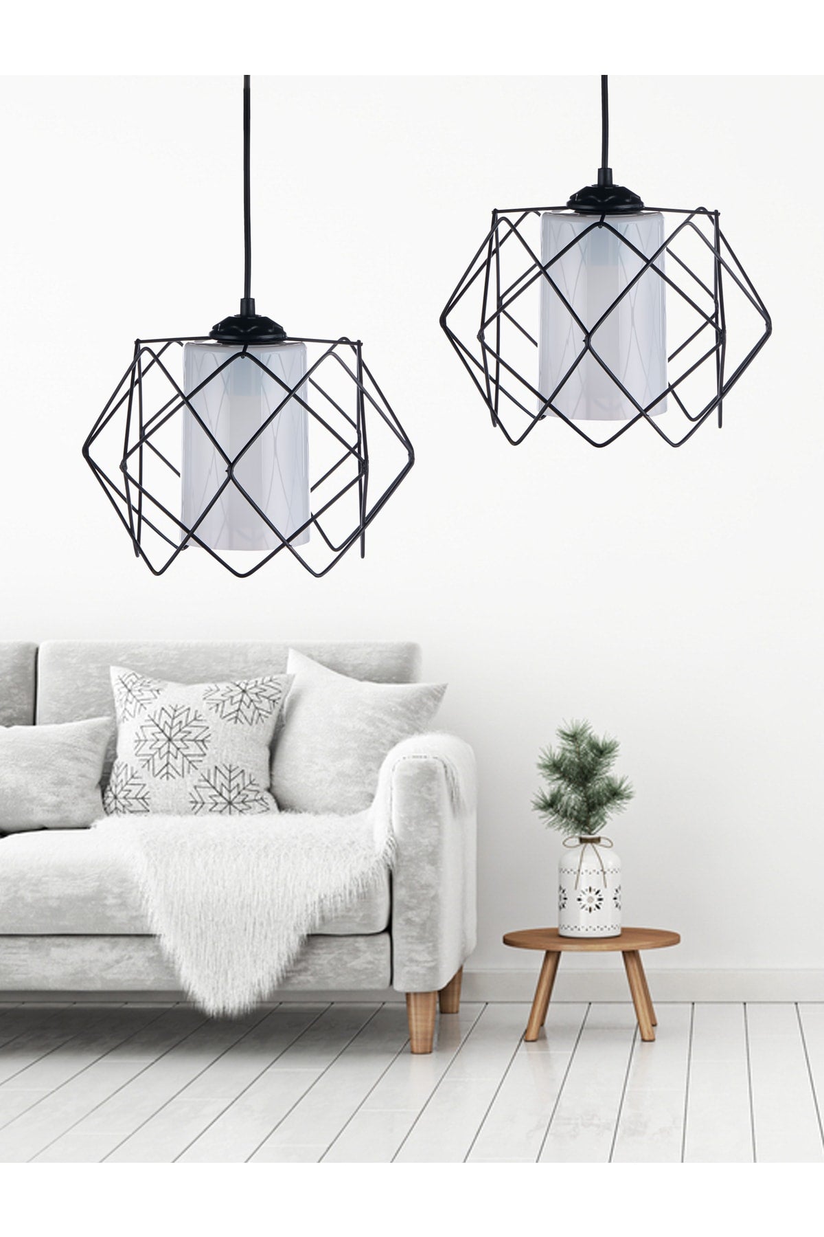 Black Design Multi Square Chandelier with White Mica Glass (2 PCS)