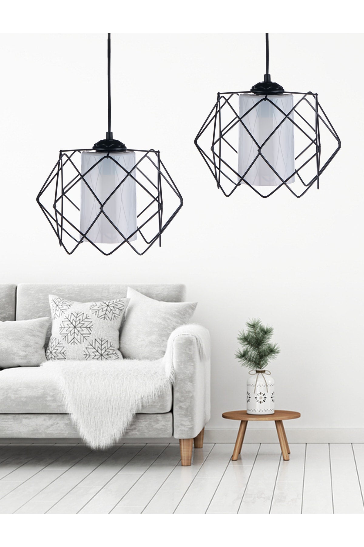 Black Design Multi Square Chandelier With White Mica Glass (2 Pcs)