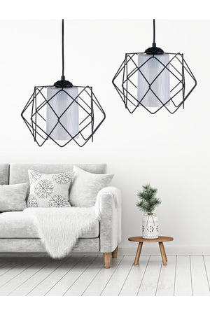 Black Design Multi Square Chandelier With White Mica Glass (2 Pcs)