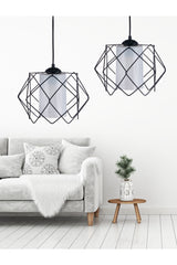 Black Design Multi Square Chandelier with White Mica Glass (2 PCS)