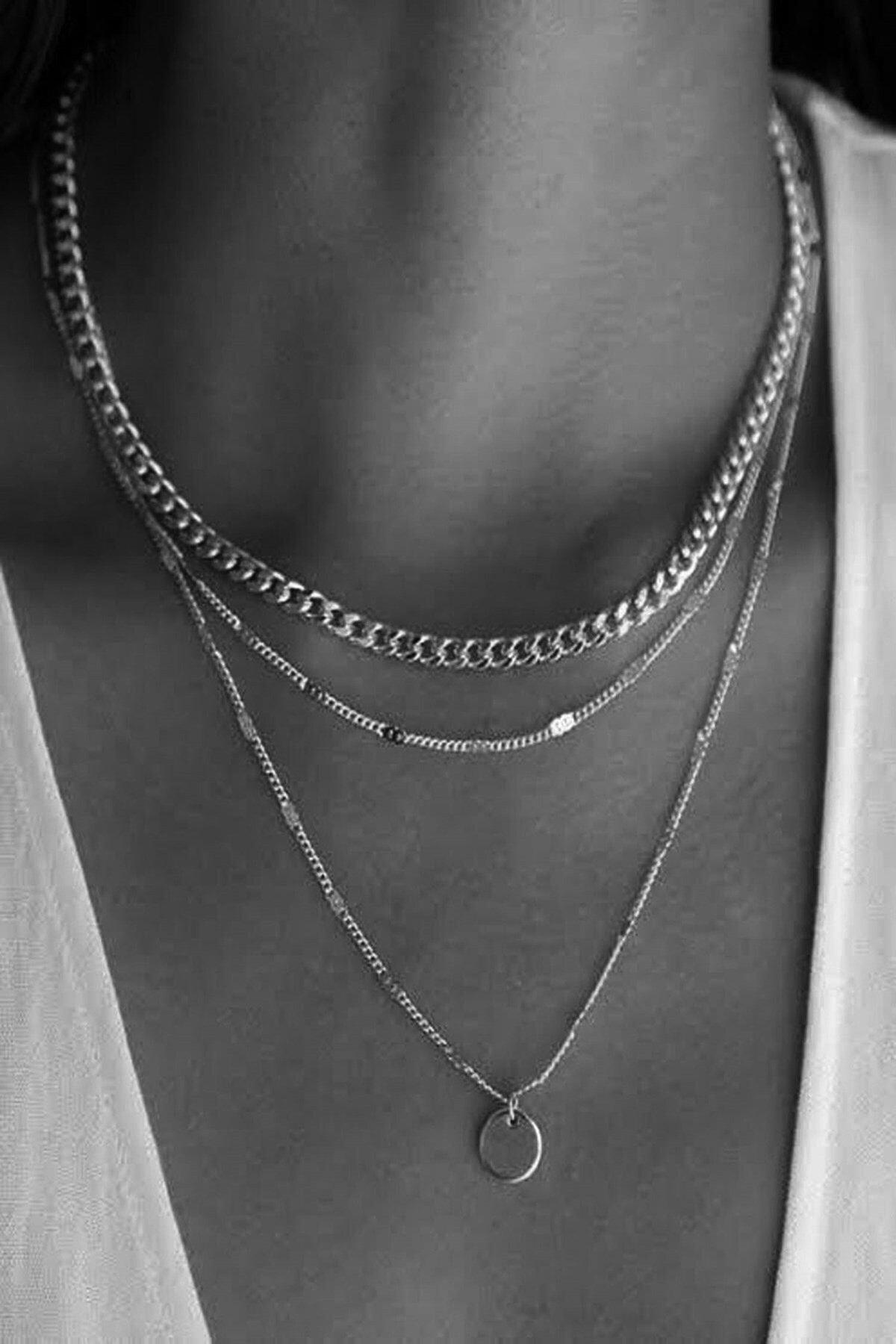 Women's Layered Chain Necklace Sequin Silver Color - Swordslife