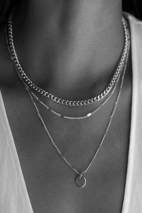 Women's Layered Chain Necklace Sequin Silver Color - Swordslife