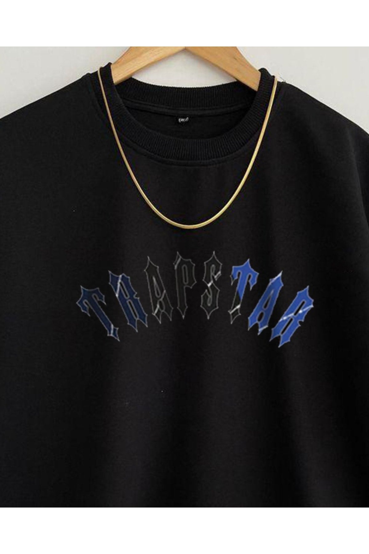 Unisex Black Trapstar Printed Oversize Crew Neck Short Sleeve Cotton T-Shirt