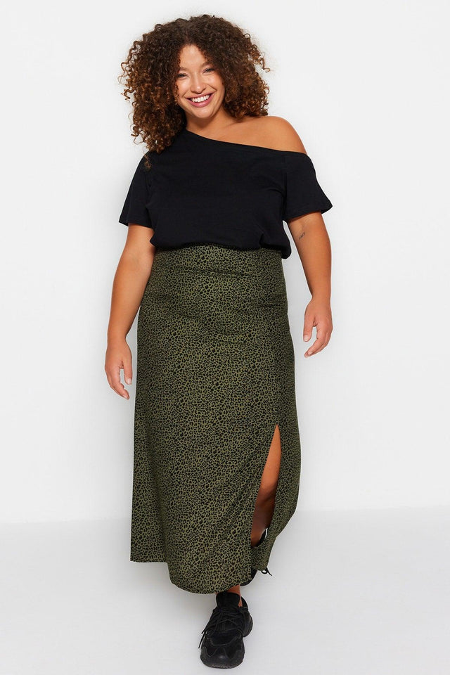 Khaki Normal Waist Animal A-line Skirt TBBAW23AZ00032 - Swordslife