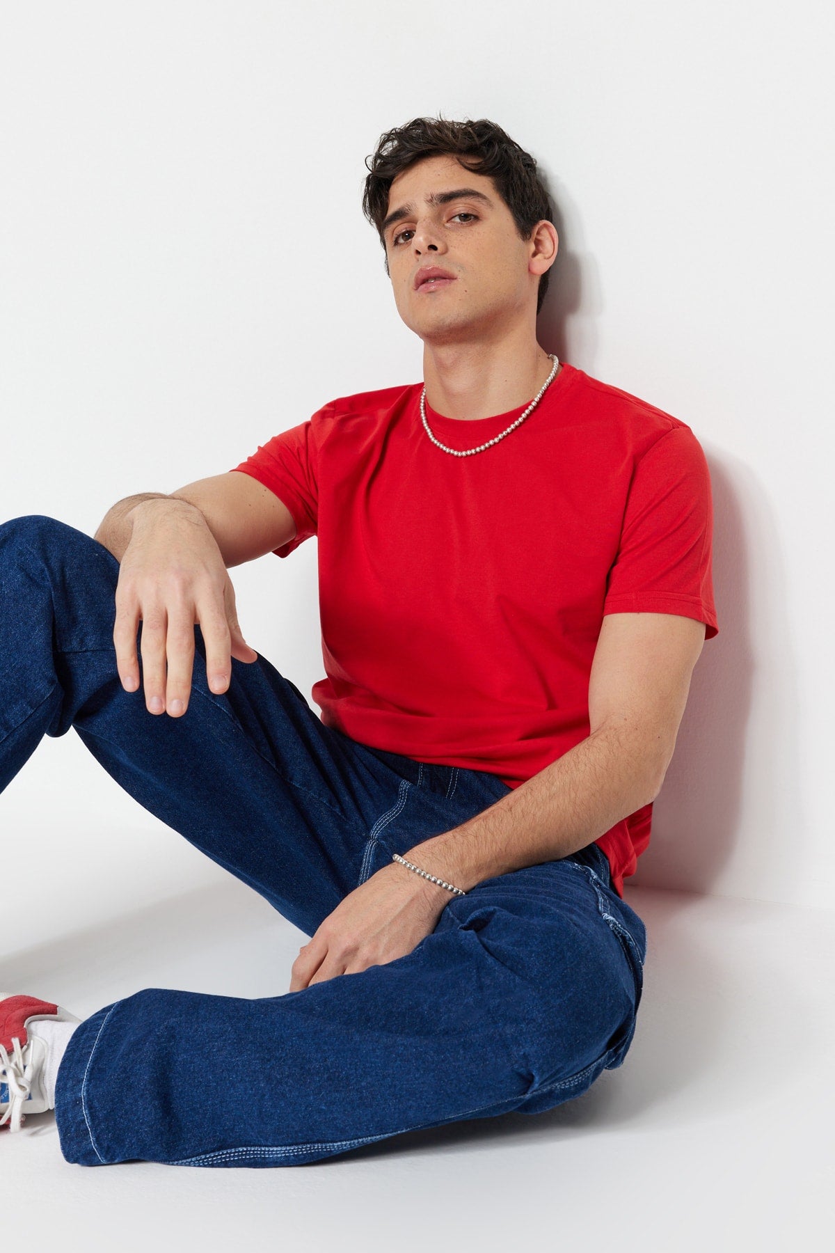 Red Men'S Basic Regular/Normal Fit Crew Neck Short Sleeved T-Shirt Tmnss22Ts0271