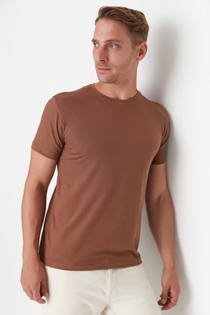 Brown Men'S Basic Regular/Normal Fit Crew Neck Short Sleeved T-Shirt Tmnss22Ts0271
