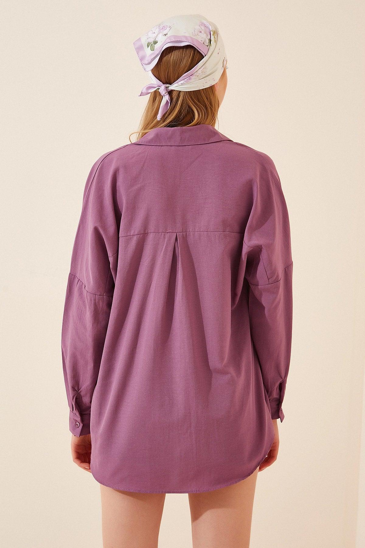 Women's Dark Lilac Oversize Long Basic Shirt DD00842 - Swordslife