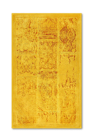 Datça Patchwork Natural Cotton 2 Piece Bathroom Rug Set 60x100 50x60 Cm Mustard - Swordslife