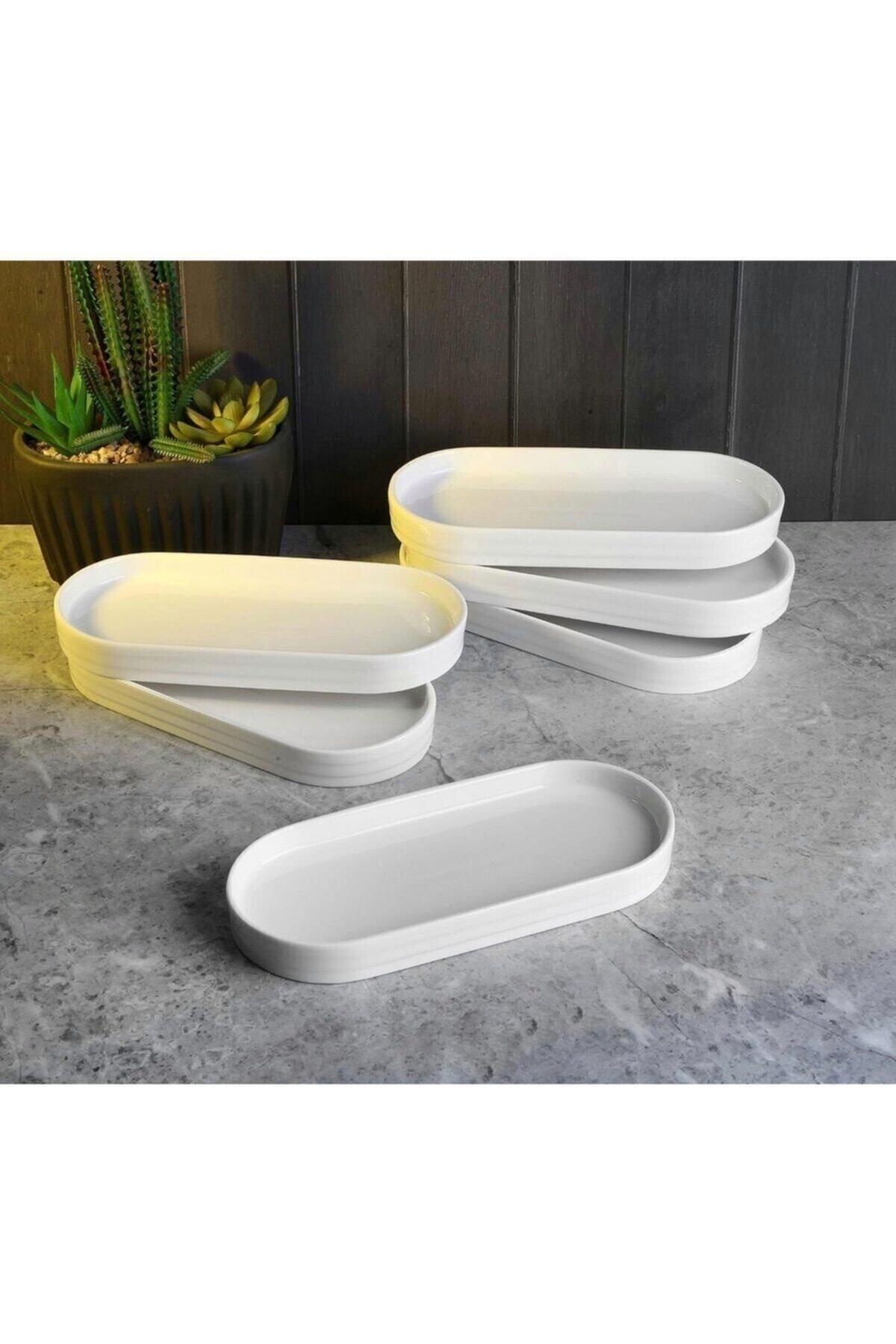 3 Pieces Ceramic Oval Breakfast Plate Middle Of The Table Appetizer Plate, Presentation Holder 20*9 Cm