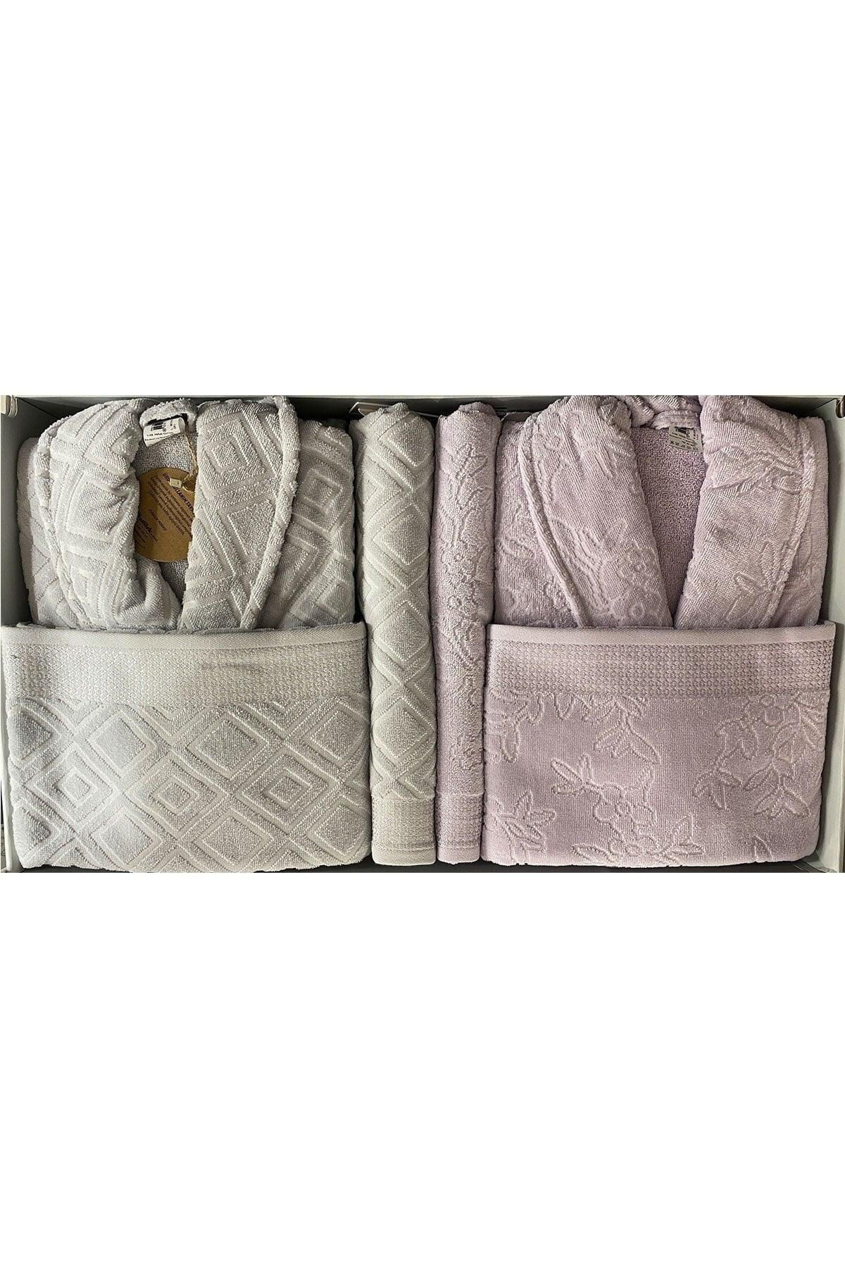 Pastoral Family Bathrobe Set Lilac Gray - Swordslife