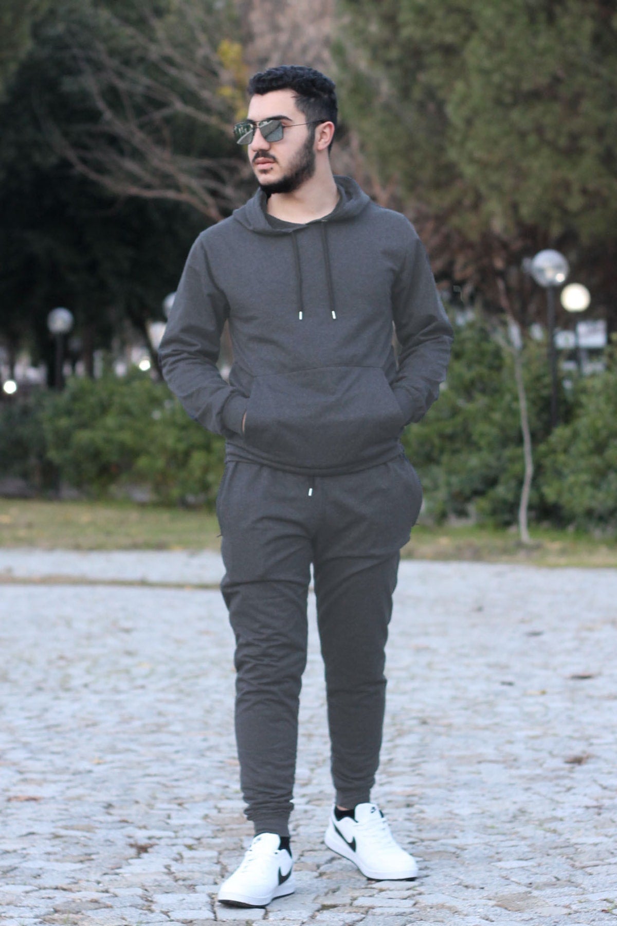 Hooded Kangaroo Pocket Cotton Men's Tracksuit Set