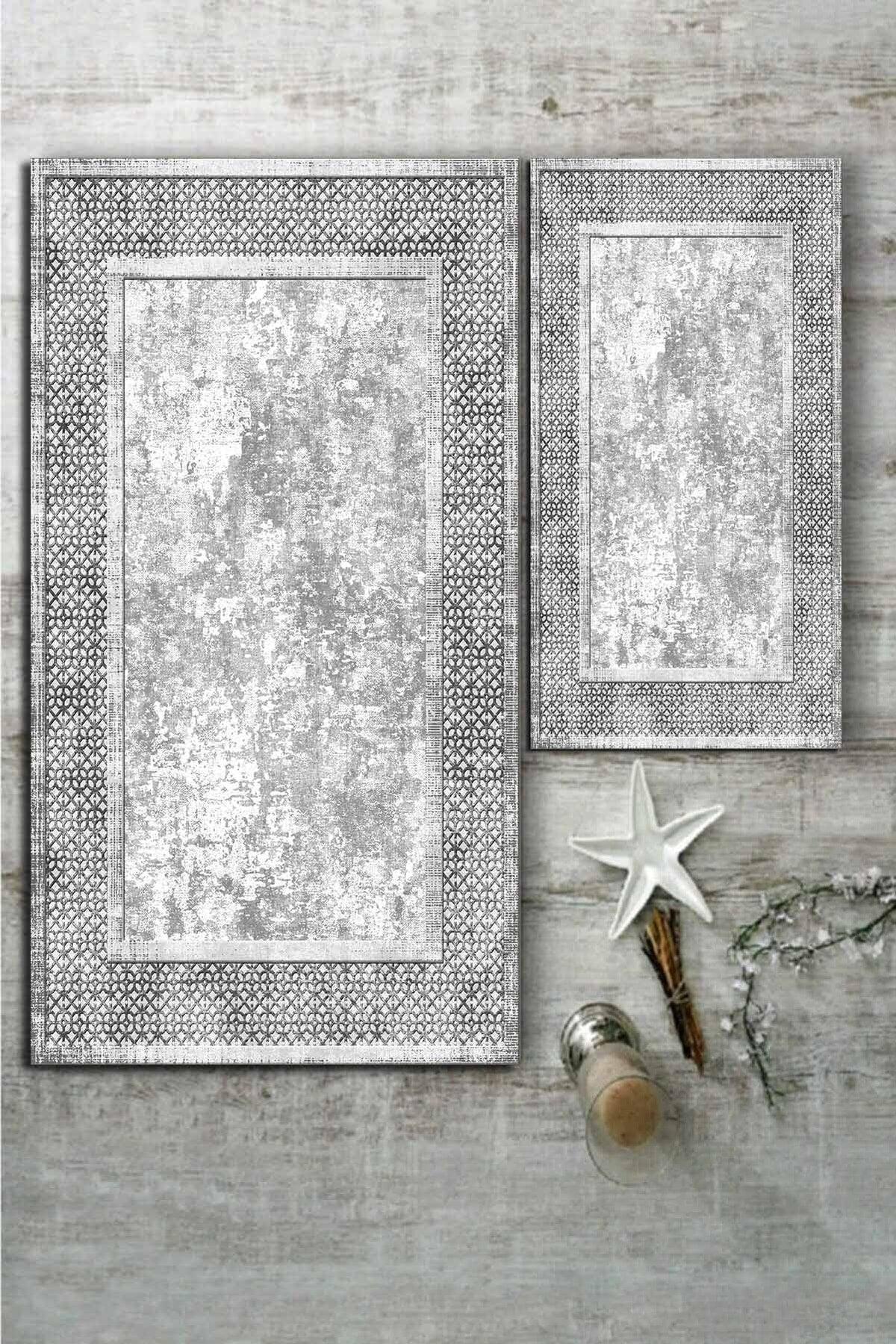 Ethnic Patterned Gray 2-Piece Carpet Set (60x100/40x60) - Wlly1146 - Swordslife