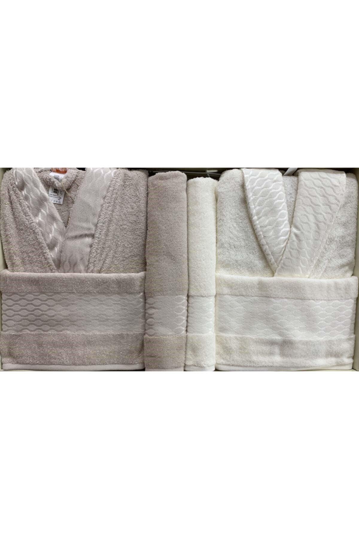 Elissa 6 Pieces 100% Cotton Bathrobe Set Stone-cream - Swordslife