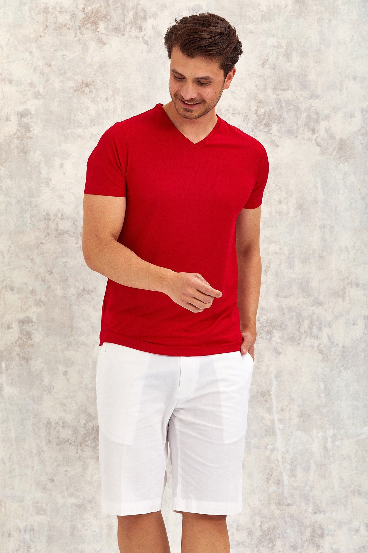 Gimaldo Men'S V-Neck T-Shirt - Red