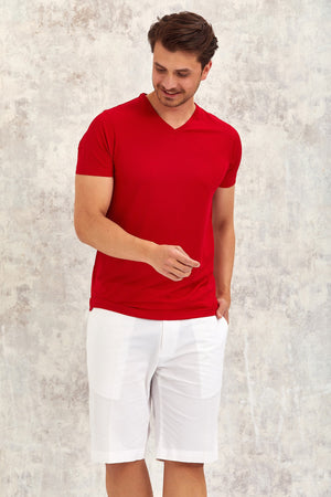 Gimaldo Men'S V-Neck T-Shirt - Red