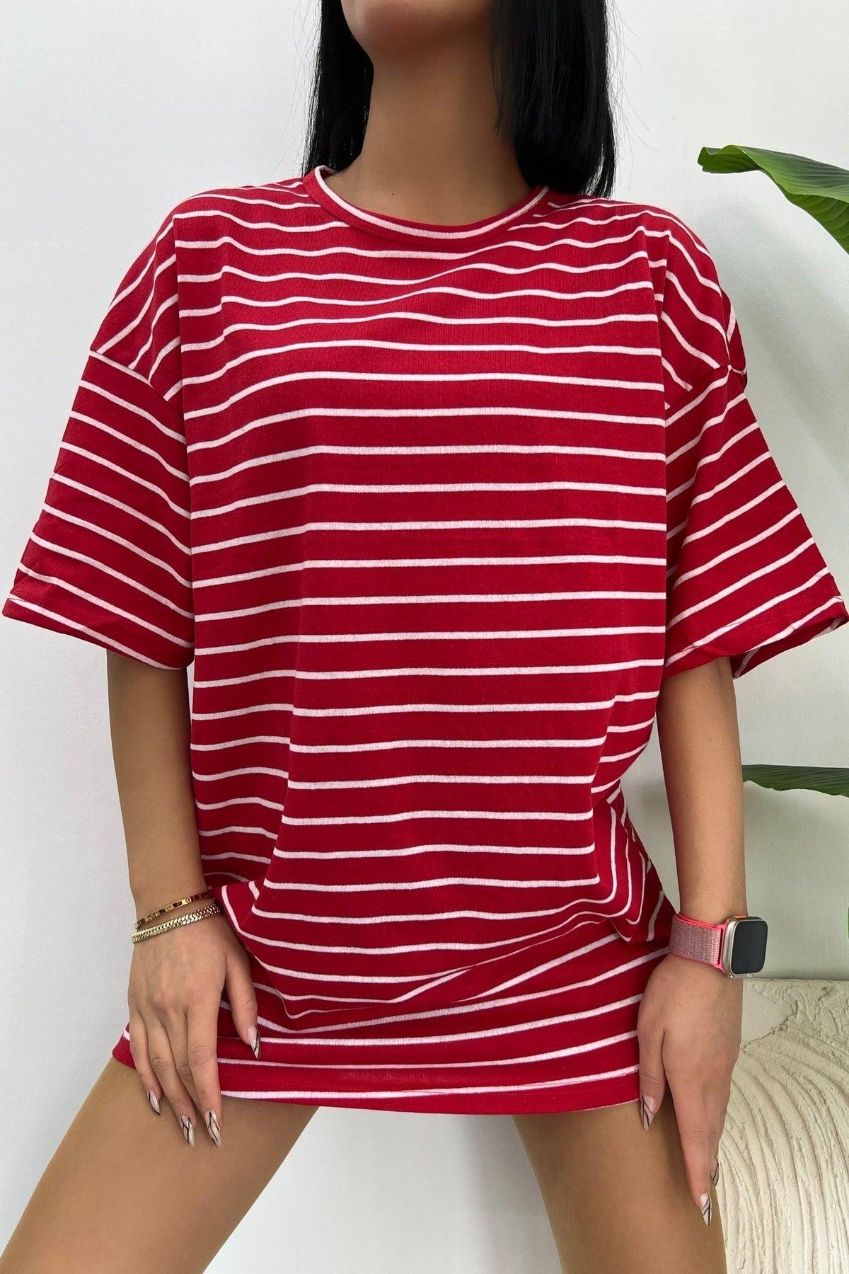 2 Pack Unisex Crew Neck Cotton Striped Oversize Boyfriend T-shirt Beybun Boutique - Swordslife