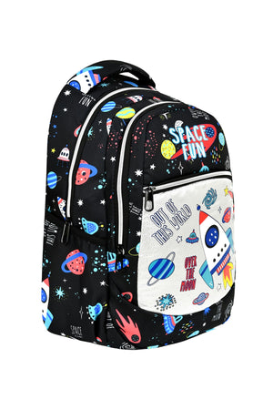 3-Pack Elementary School Space Patterned, Waterproof School Bag With Food And Pencil Holder For Boys