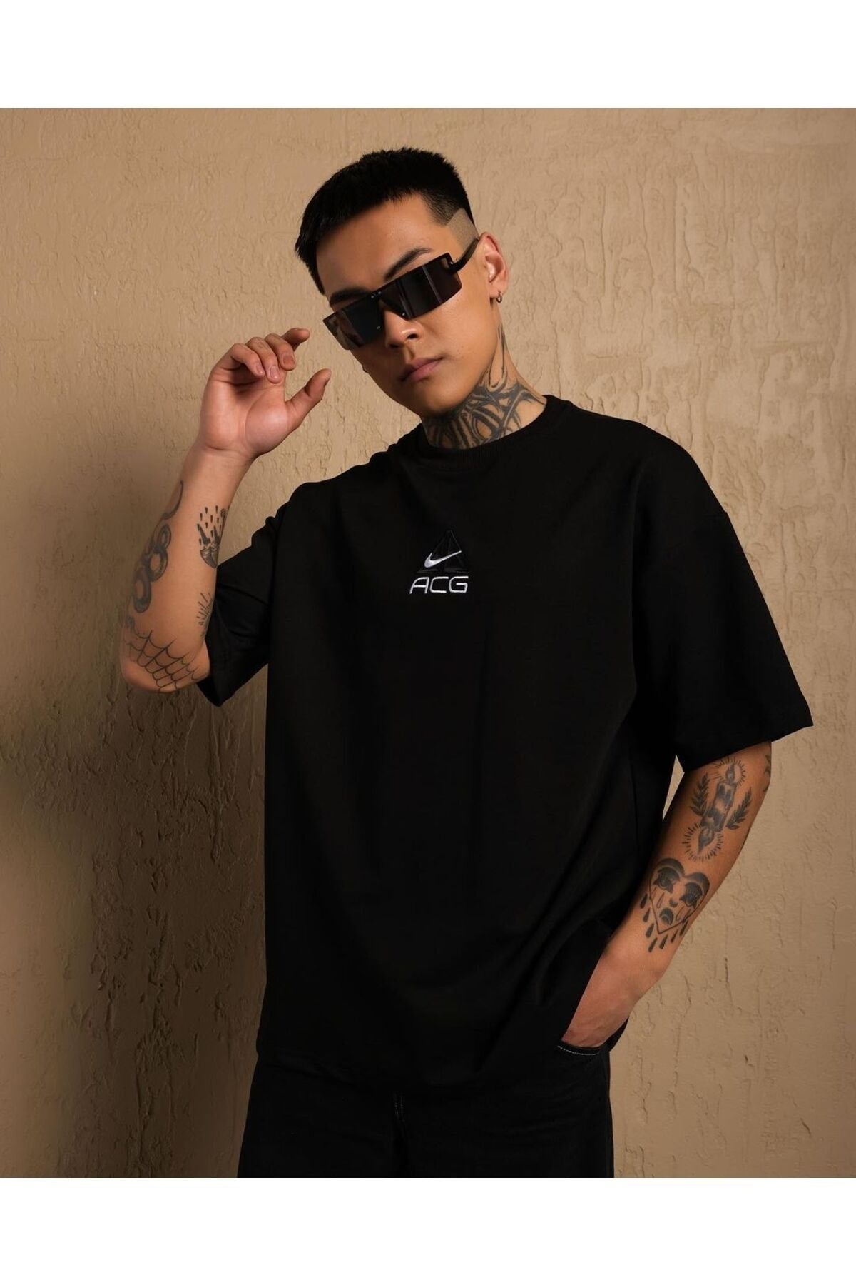Men'S Oversize Patterned 100% Cotton Crew Neck Short Sleeve T-Shirt