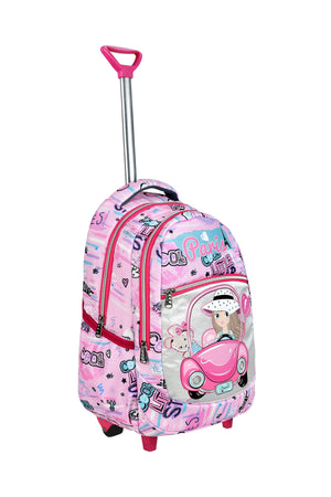3 Pcs School Set With Squeegee, Pink Car Pattern Primary School Bag + Lunch Box + Pencil Holder