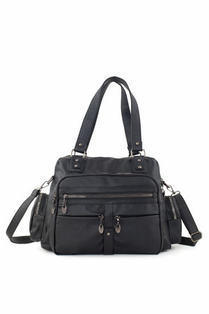 Samilon Women'S Black Washed Leather Multi-Compartmental Shoulder And Hand Bag