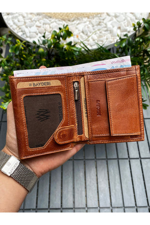 Genuine Tumbled Leather Handy Taba Coin Holder Gentle Men'S Wallet