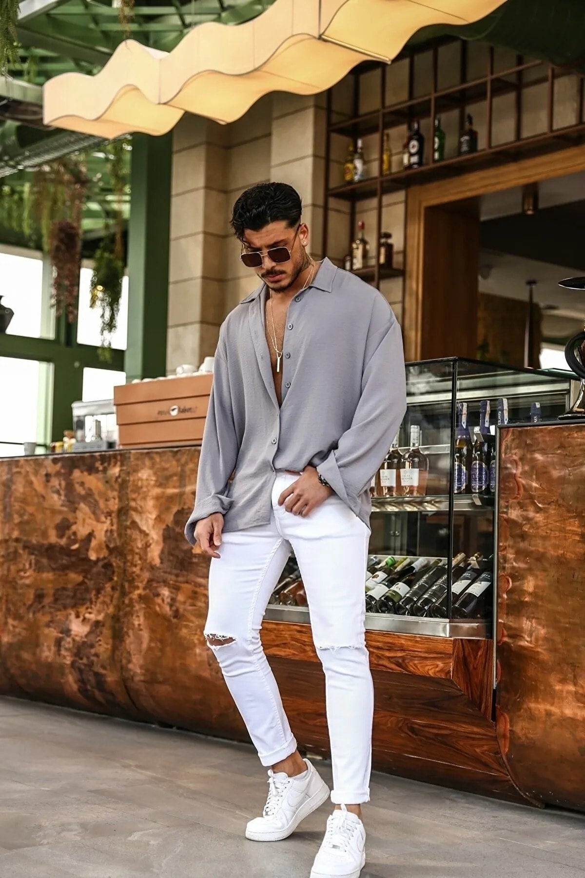 Textured Oversize Shirt Gray