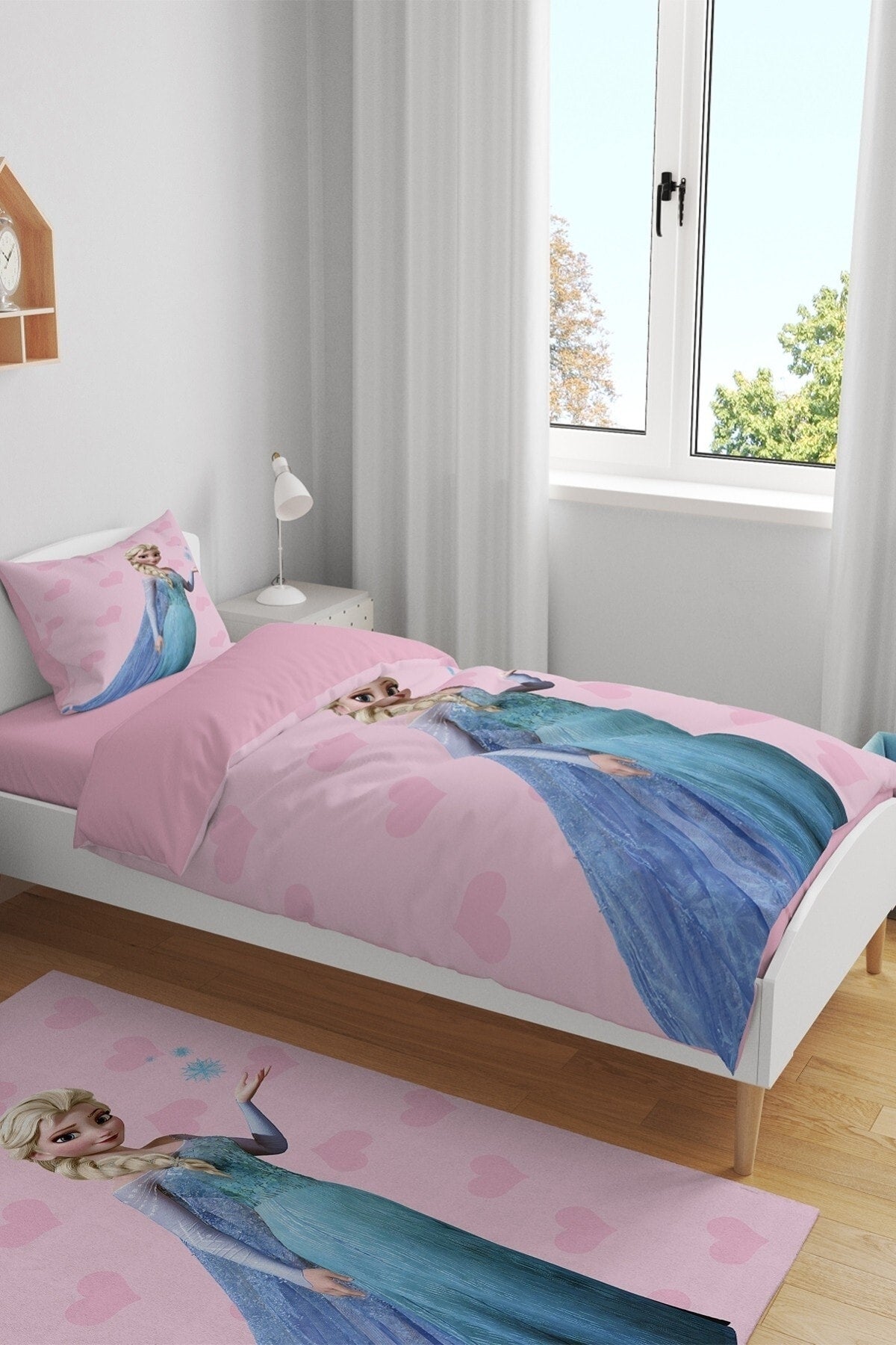 New Pink Elsa Patterned Single Baby Kids Duvet Cover Set