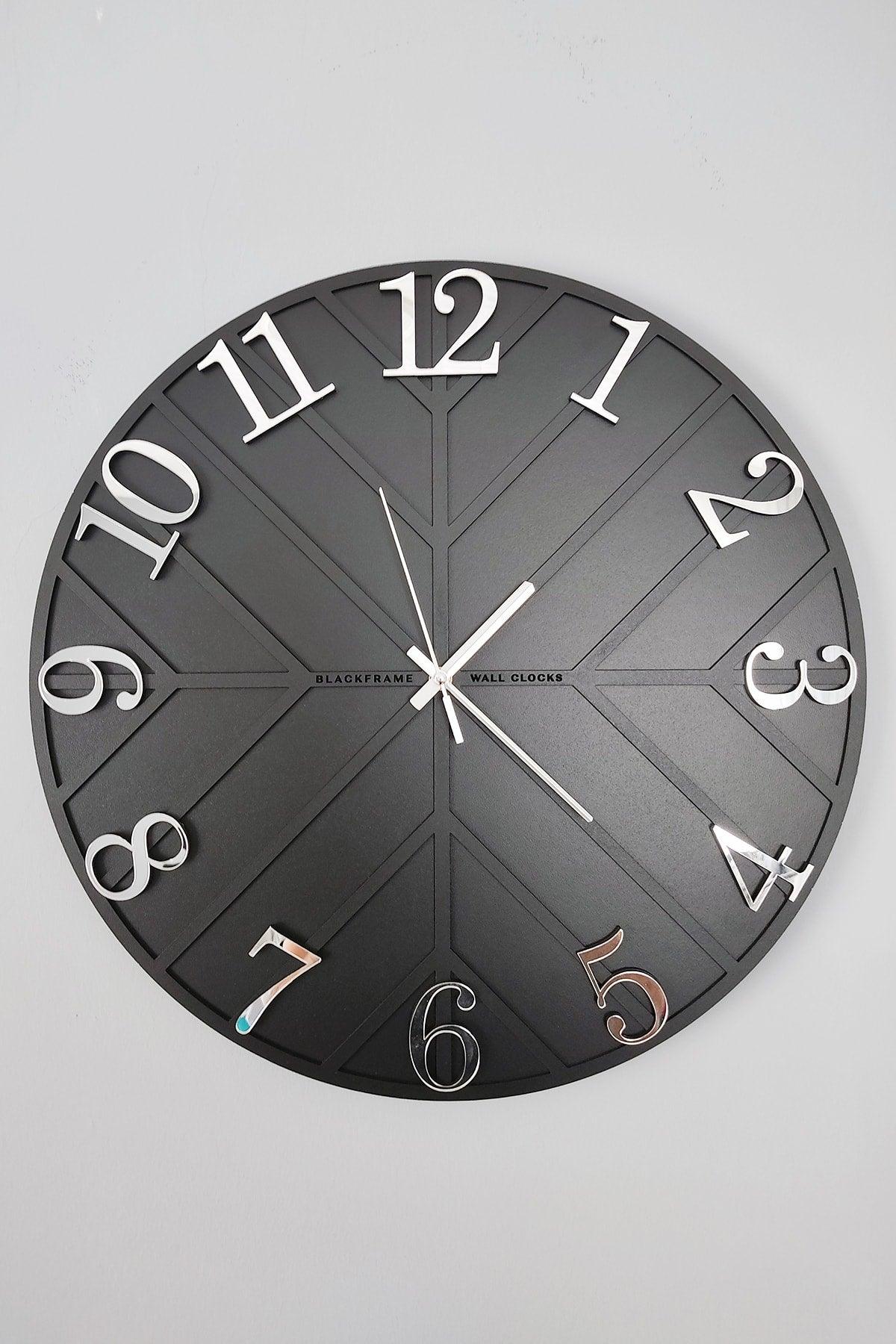 - Diagonal Lines - Black & Silver - 50cm Wall Clock - Swordslife