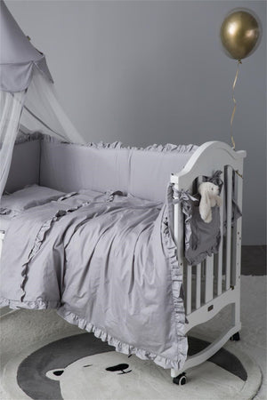 Frilly Gray 60X120 Color Crib / Montessori Side Protection And Duvet Cover Set Bedding Set