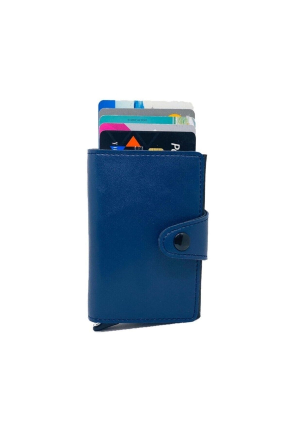 Automatic Mechanism Navy Blue Men's Wallet Card Holder Faux Leather