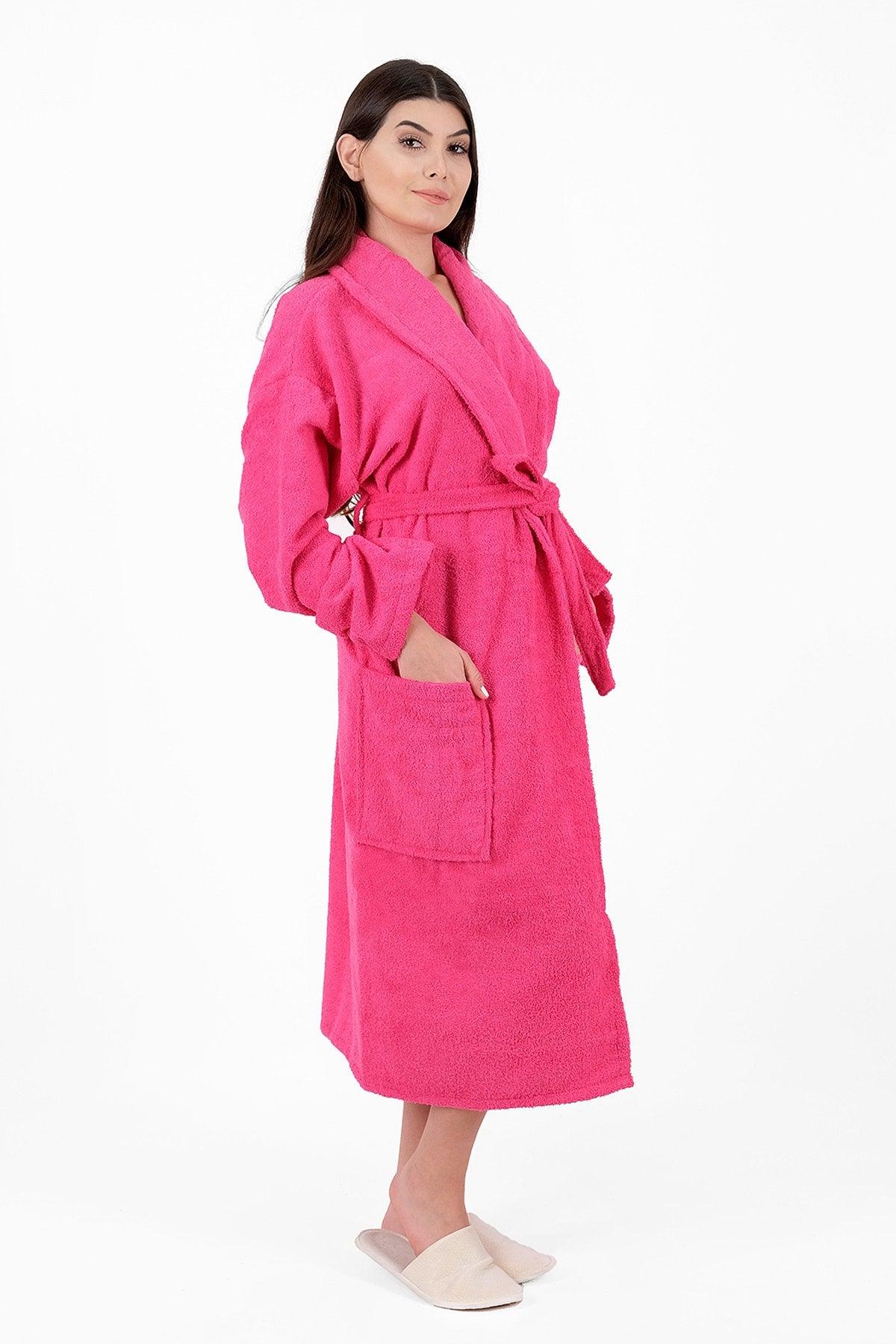 Soft Line 100% Cotton Salyaka Fuchsia Color (L-XL-2XL-3XL-4XL) Large / Large Size Bathrobe - Swordslife