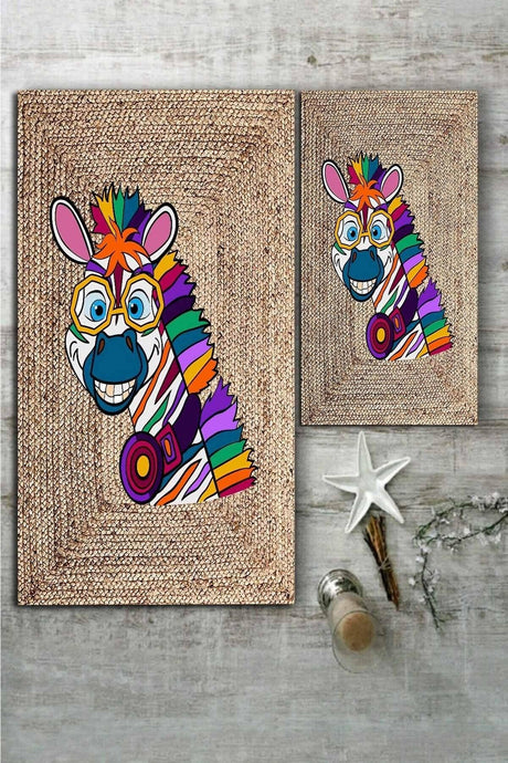 Colorful Zebra Patterned Jute 2-Piece Carpet Set (60x100/40x60) - Esta1266 - Swordslife