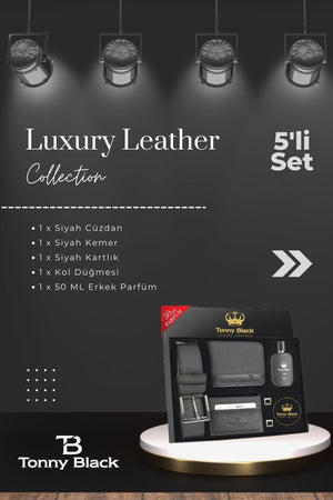 Original Men'S 5 Pieces Luxury Series Leather Belt Wallet Card Holder Cufflinks Perfume Set With Gift Box