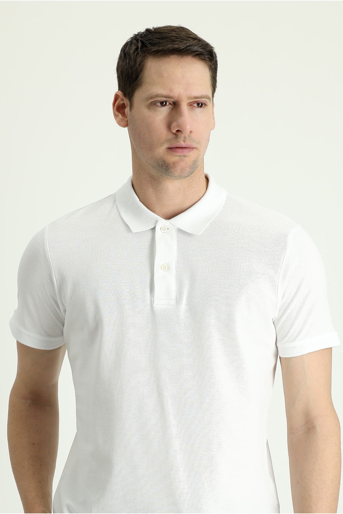 Men's White Polo Collar Slim Fit Embroidered T-Shirt