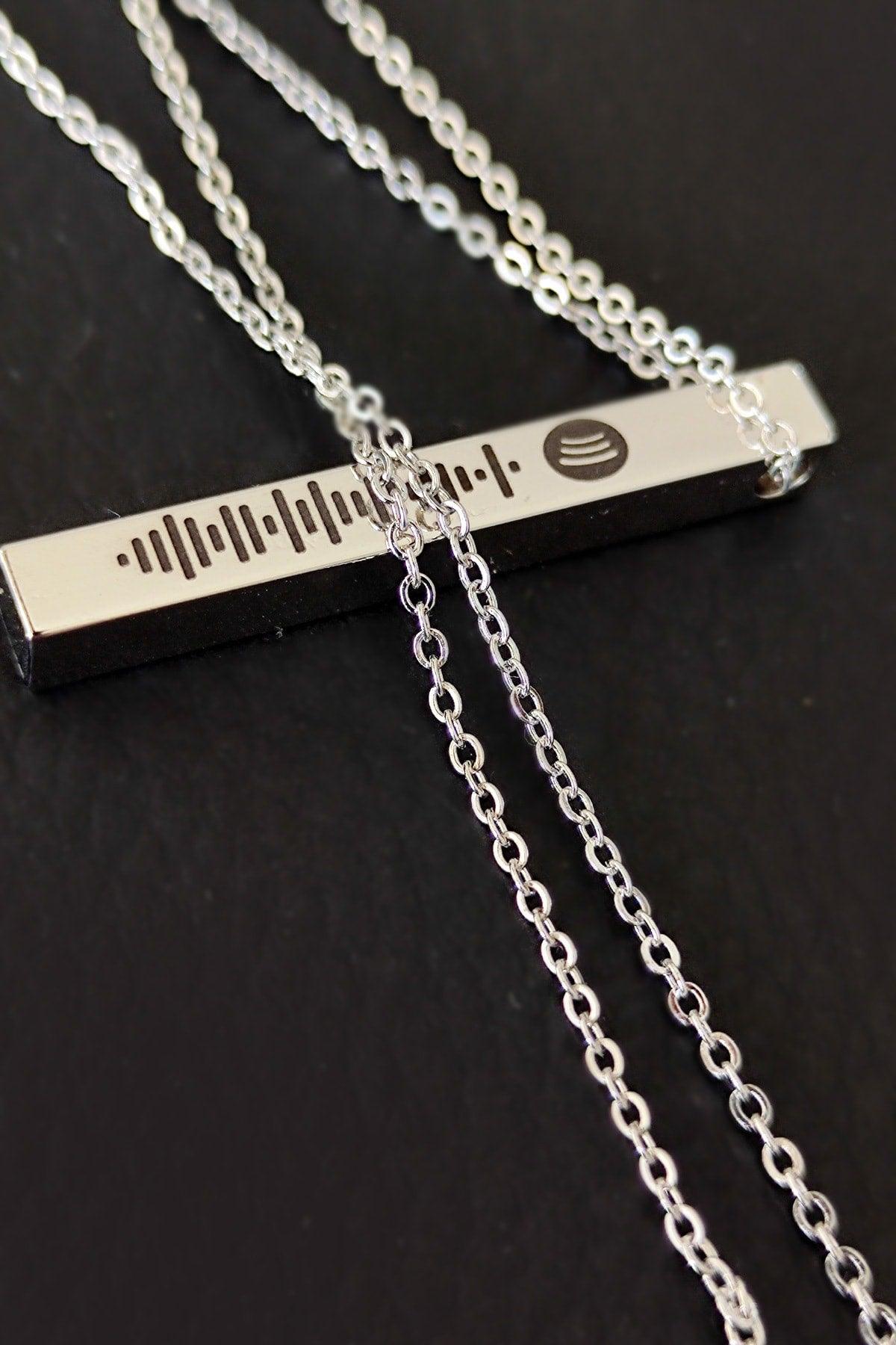 Unisex Spotify Coded Silver Color Bijouterie Stick Bar Necklace Chain - Swordslife