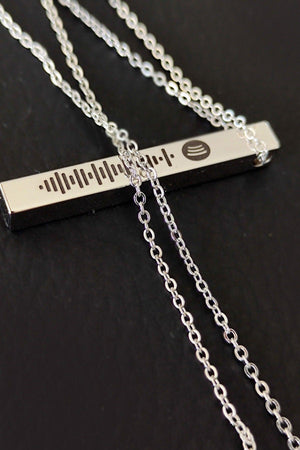 Unisex Spotify Coded Silver Color Bijouterie Stick Bar Necklace Chain - Swordslife