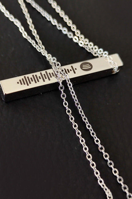 Unisex Spotify Coded Silver Color Bijouterie Stick Bar Necklace Chain - Swordslife