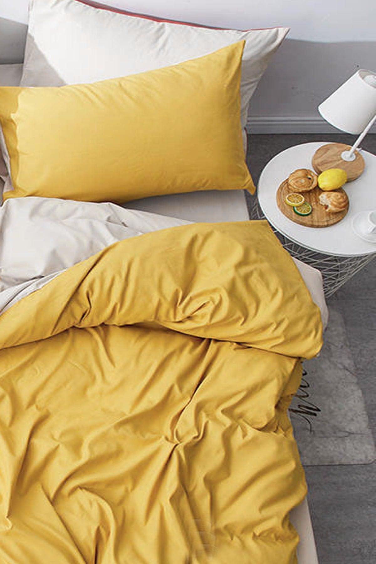 Elastic Linen Duvet Cover Set Double Yellow-beige - Swordslife