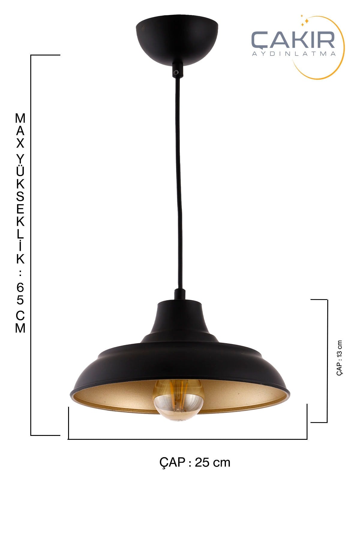 Fiyona Plaster Black Gold Single Pendant Chandelier - Çakır Avize