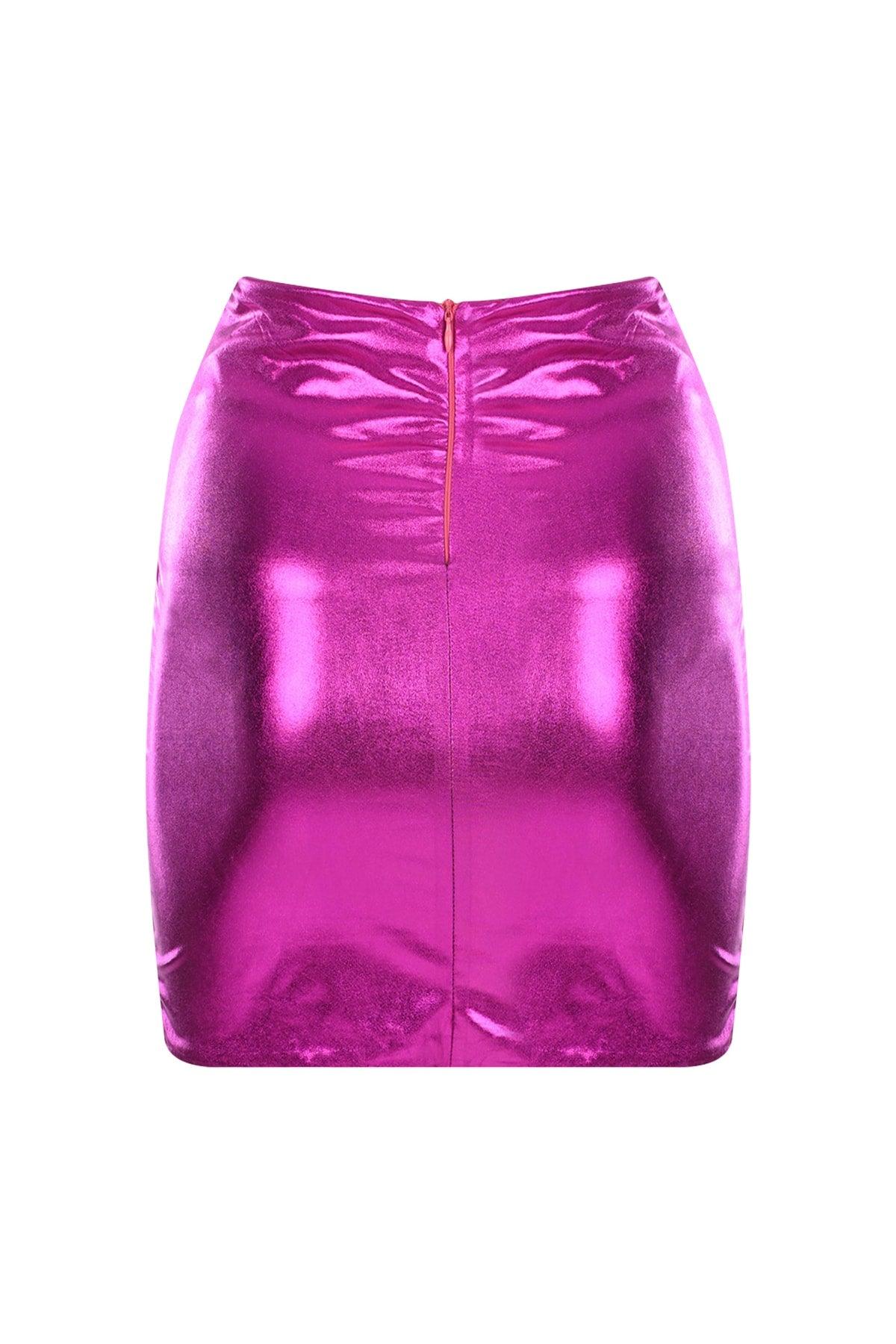 Shine Fuchsia Glittery Shiny Mini Skirt - Swordslife