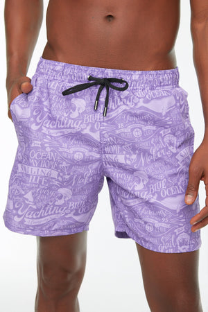 Lilac Men'S Text Printed Standard Size Swimwear Sea Shorts Tmnss20Ds0003