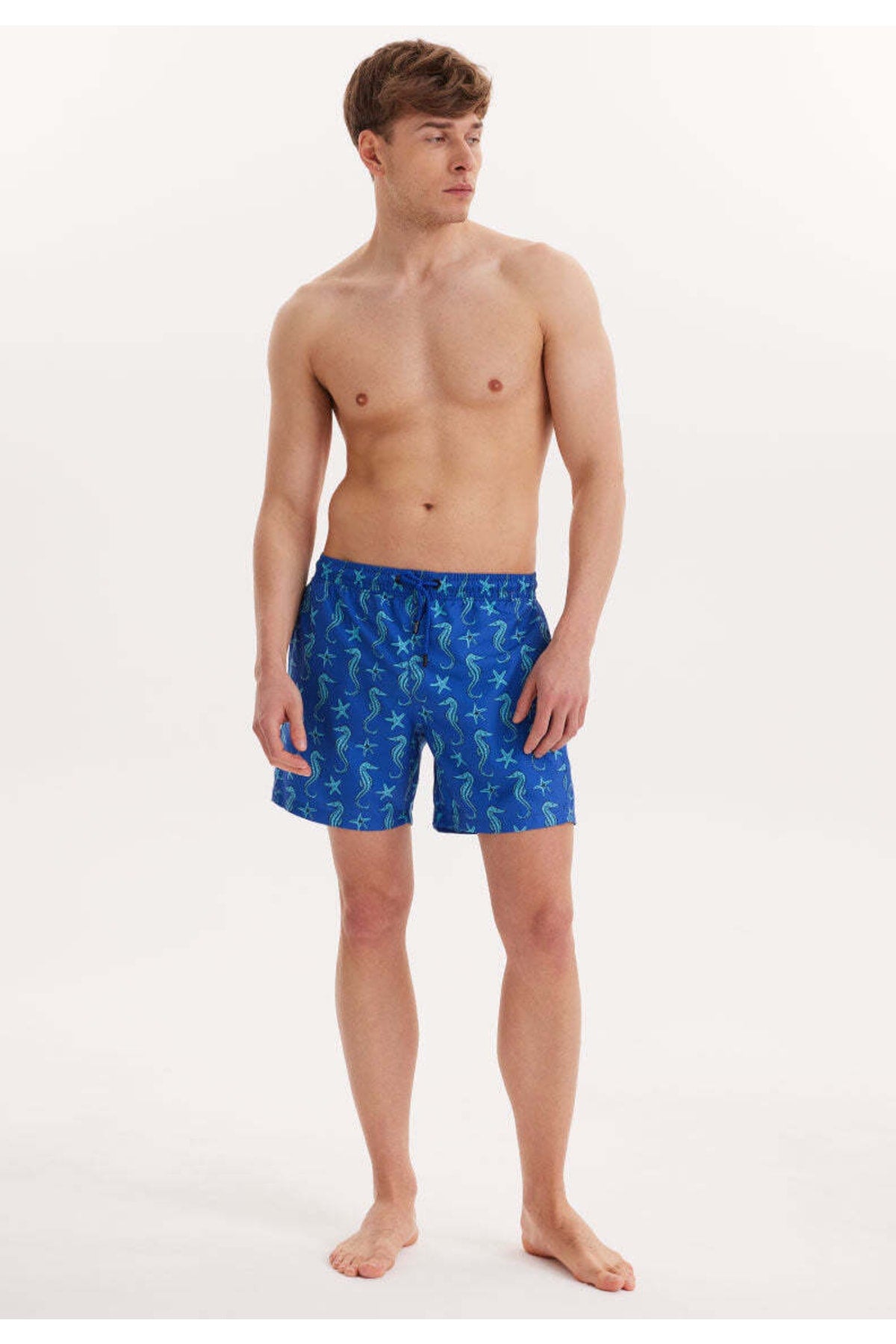 Men's Blue/turquoise Printed Marine Shorts Wmpattern Swımshorts