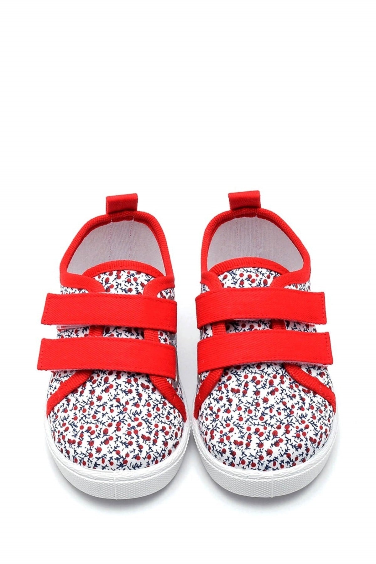 Floral Patterned Double Velcro Linen Children'S Sports Shoes-Red-F-498