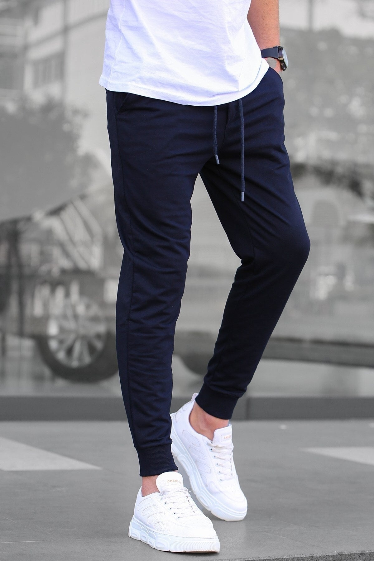 Men's Navy Blue Elastic Trousers 4821