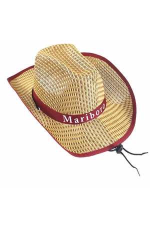 Straw Look Lace-Up Mariboro Cowboy Hat Summer Fedora Hat