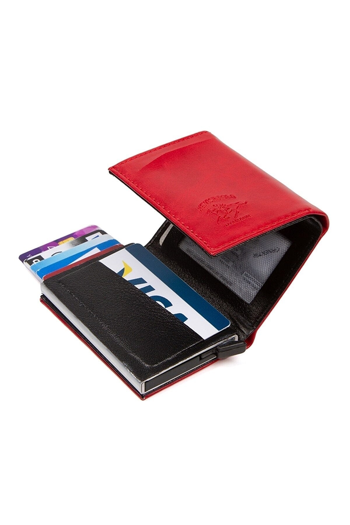 Unisex Leather Aluminum Mechanism Sliding Card Holder Wallet With Paper Money Compartment (7,5X10Cm)