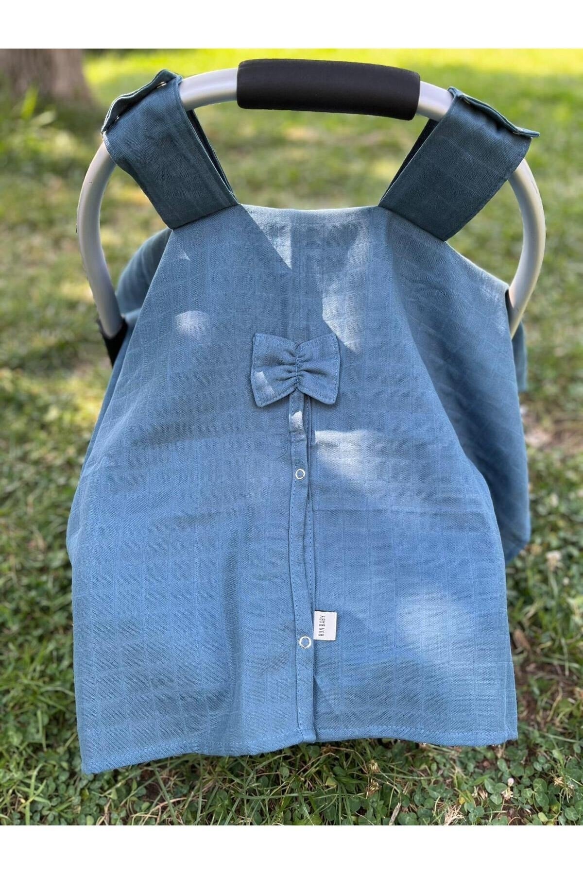 Run Baby Muslin Fabric Snap Snap Stroller Cover (PETROL BLUE) 75x100cm