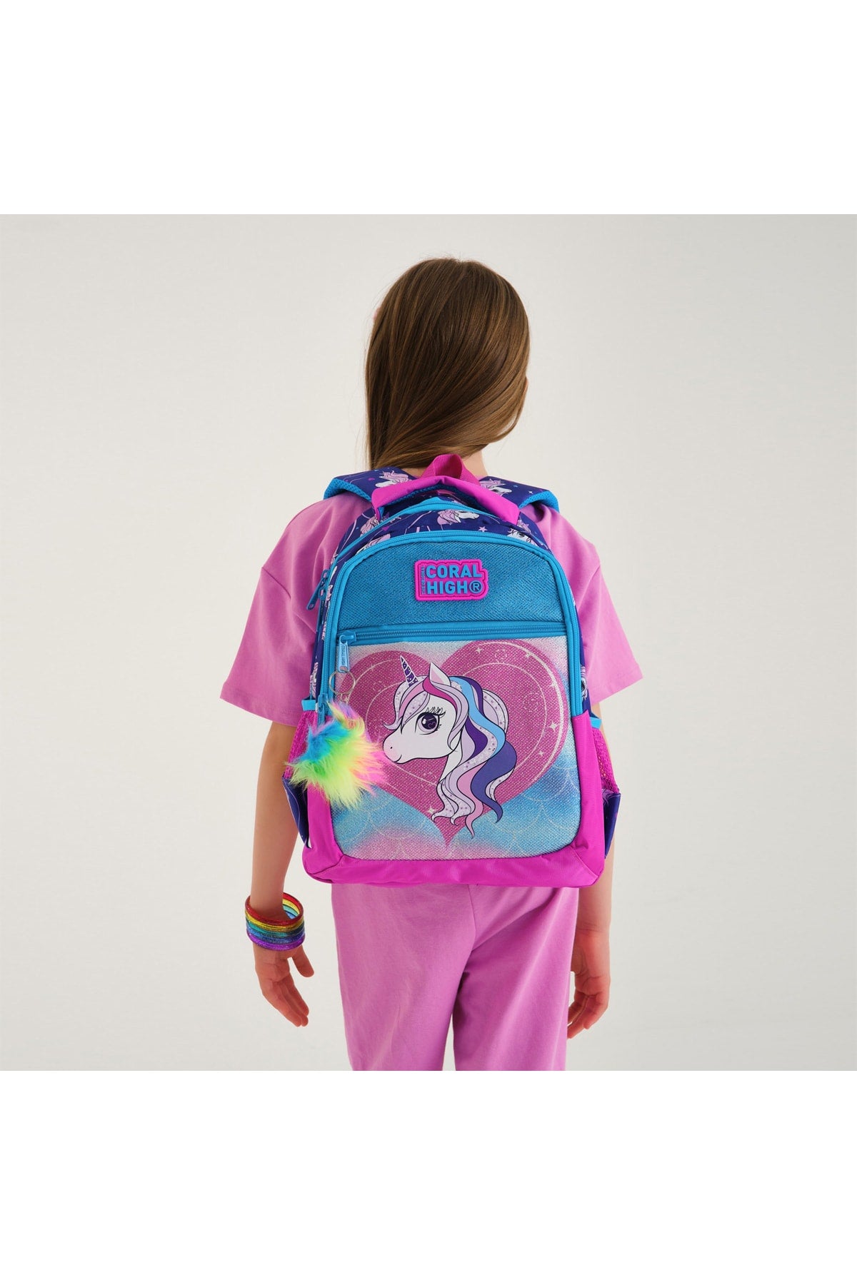 Kids Purple Pink Three Compartment School Bag 23492