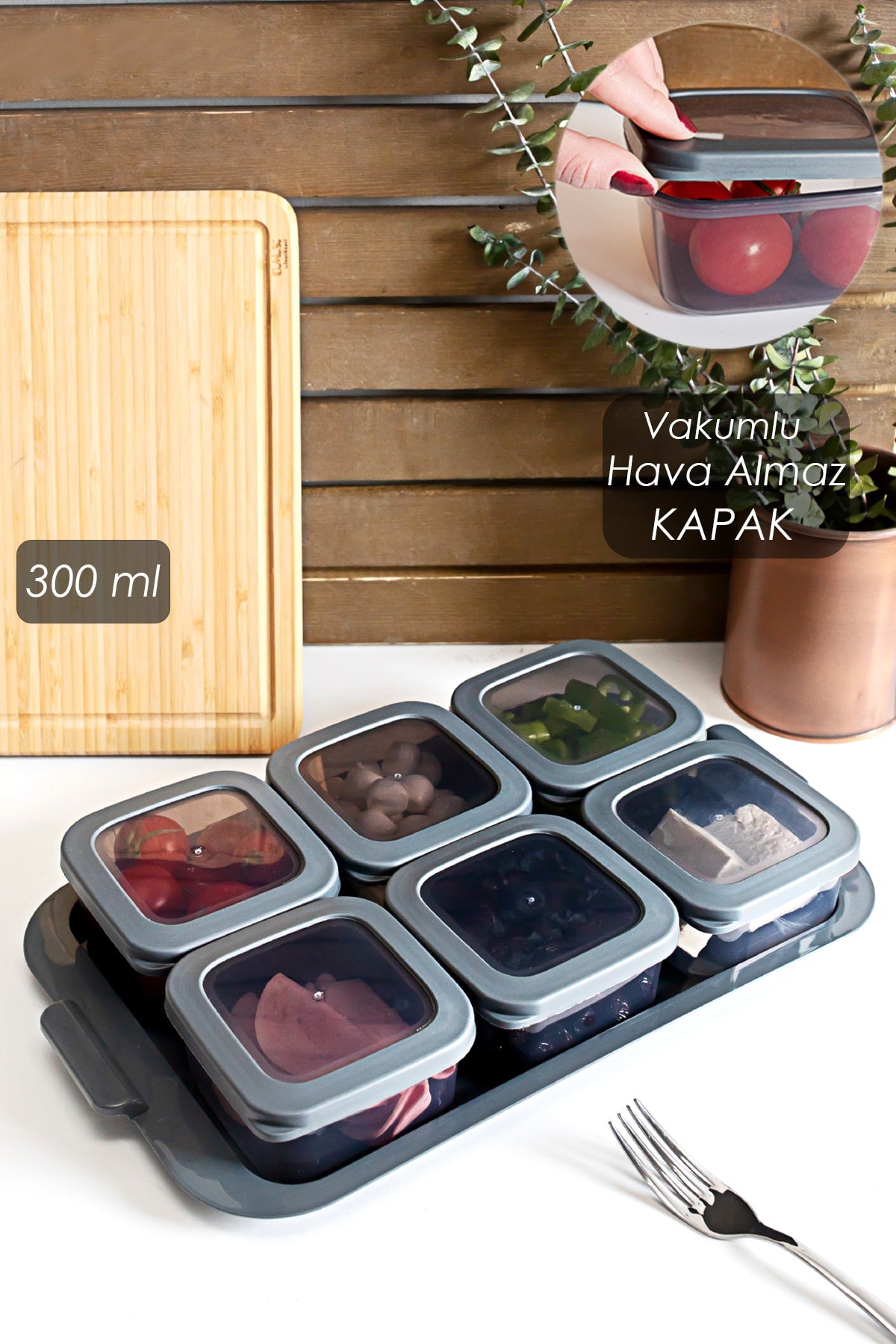 6-Piece Breakfast Storage Container with Tray Silicone Lid Storage Container with Lid Breakfast Set