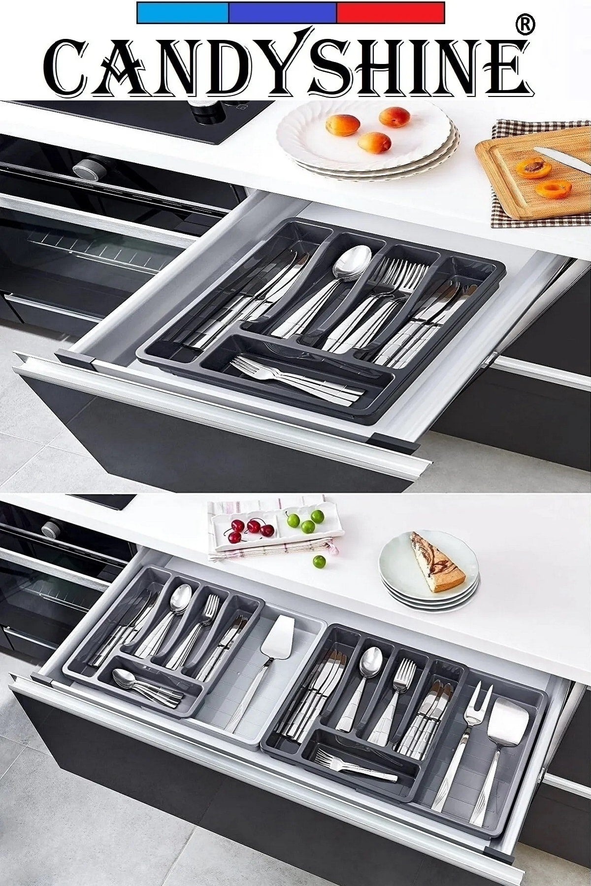 Sliding Cutlery Holder Expandable, Adjustable Size Sliding Cutlery Holder In Drawer